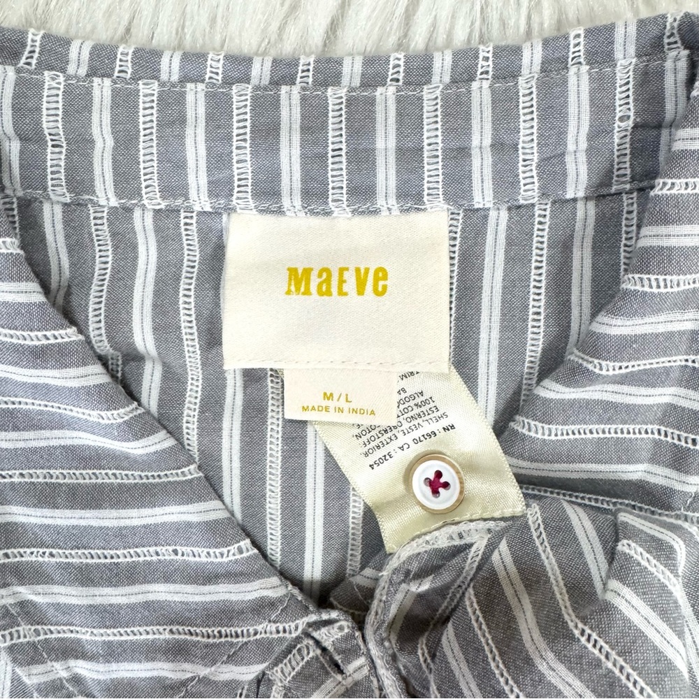 Anthropologie Gray Striped Floral Short Sleeve Oversized Buttondown Shirt L - Picture 12 of 13